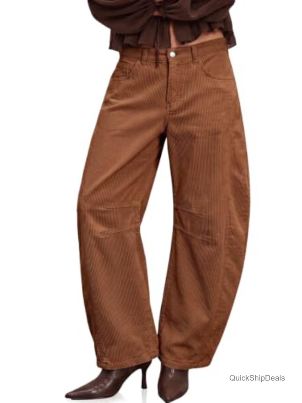 Women Corduroy Barrel Pants High Waisted Wide Leg Trousers
